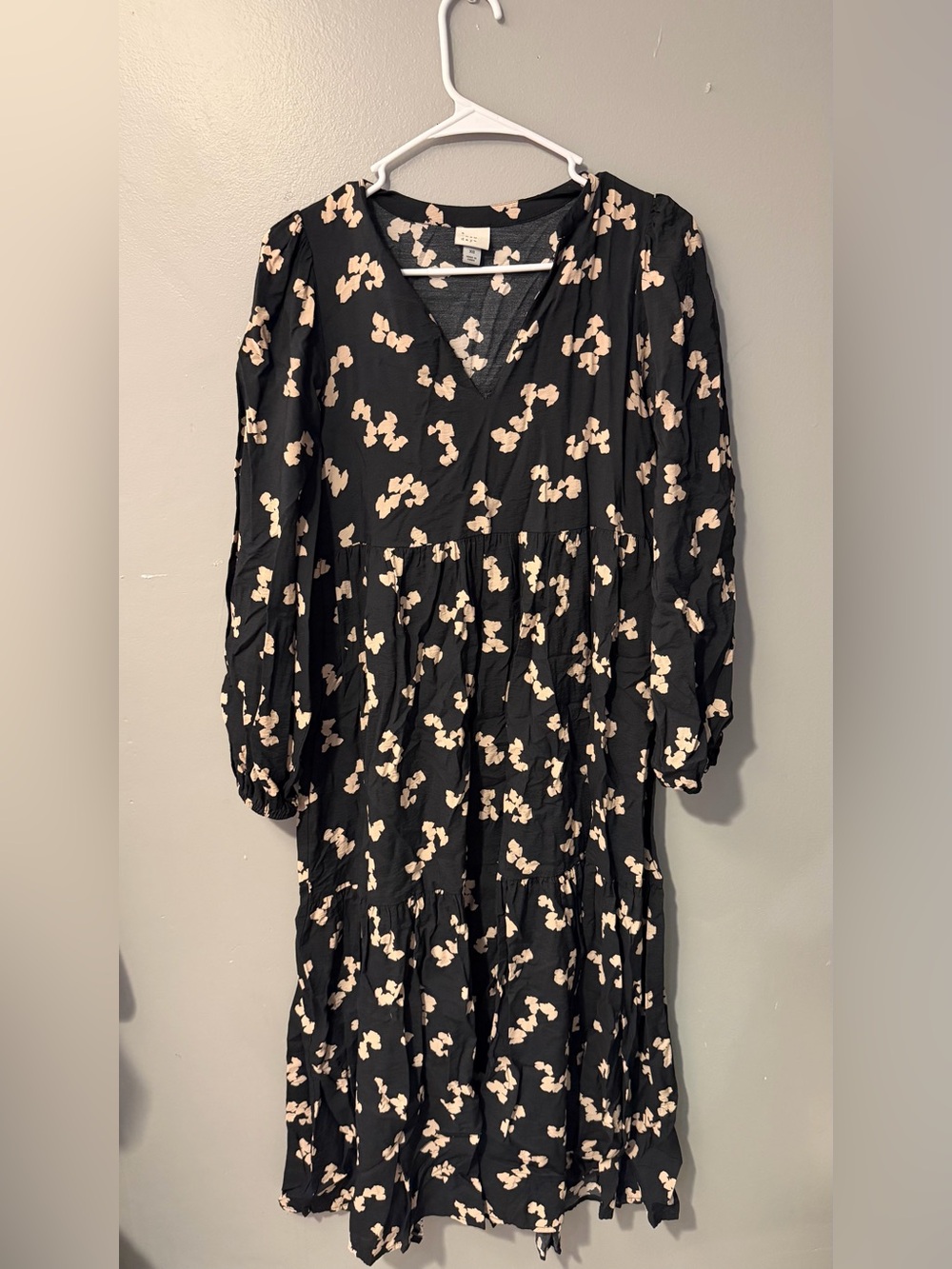 A New Day Black Floral V-Neck Tiered Midi Dress